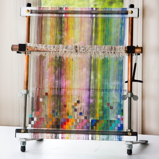 A bead weaving partially finished on a Mirrix Loom.